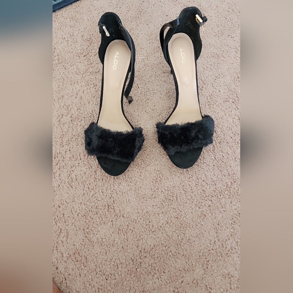 ALDO Black Fur Strap Women's Heels
